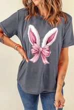 Gray T-Shirt with Bunny Ears and Pink Bow for Women