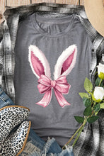 Gray T-Shirt with Bunny Ears and Pink Bow for Women