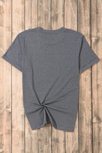 Gray USA design t-shirt for women with knot hem detail