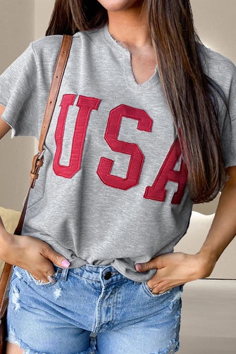 Gray USA Graphic Short Sleeve Sweatshirt for Women Gray