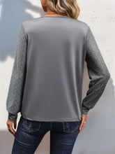 Gray V-Neck Blouse with Lace Long Sleeves for Women