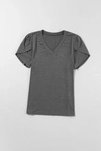 Gray V Neck Flutter Sleeve T Shirt for Women