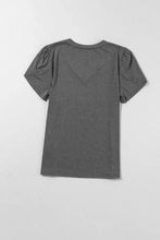 Gray V Neck Flutter Sleeve T Shirt for Women