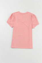 Gray V Neck Flutter Sleeve T-Shirt in Pink Cotton, Machine Wash