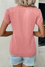 Gray V neck flutter sleeve t-shirt with pink ruffles, machine wash