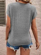 Gray V-Neck Lace Trim Cotton T-Shirt for Women