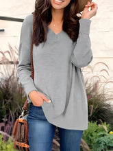 Gray V-Neck Long Sleeve Shirt for Women Gray