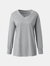 Gray V-Neck Long Sleeve Shirt for Women