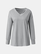 Gray V-Neck Long Sleeve Shirt for Women Woman T Shirts