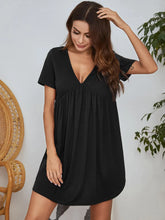 Gray V Neck Ruched Babydoll Dress with Moderate Stretch