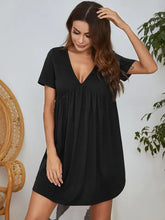 Gray V Neck Ruched Babydoll Dress with Moderate Stretch Dresses