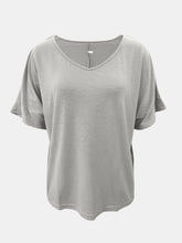 Gray V-Neck Short Sleeve Polyester T-Shirt with Beaded Necklace