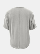 Gray V-Neck Short Sleeve Polyester T-Shirt with Beaded Necklace