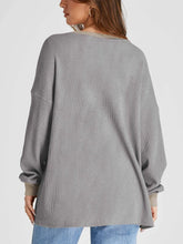 Gray Waffle Knit Long Sleeve Shirt for Women