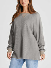 Gray Waffle Knit Long Sleeve Shirt for Women