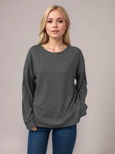 Gray Waffle Knit Long Sleeve Top for Women Dark Gray