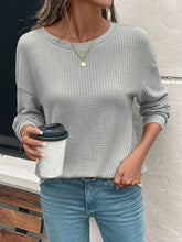 Gray Waffle Knit Long Sleeve Top for Women