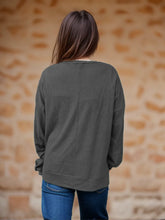 Gray Waffle Knit Long Sleeve Top for Women