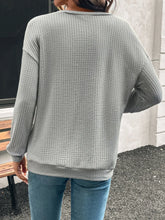 Gray Waffle Knit Long Sleeve Top for Women