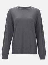Gray Waffle Knit Long Sleeve Top for Women
