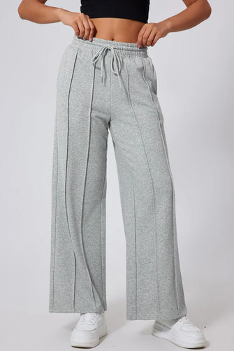 Gray Wide-Leg Drawstring Sweatpants for Women Gray