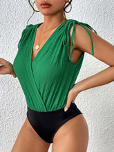 Green and Black Tie Shoulder Bodysuit for Women Green