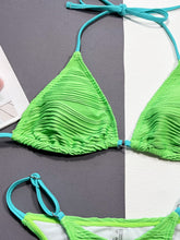 Green and Blue Textured Bikini Two Piece with Removable Padding and High Cup Height