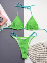 Green and Blue Textured Bikini Two Piece with Removable Padding and High Cup Height