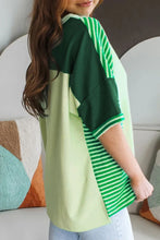 Green and Light Green Striped Waffle-Knit Women’s T-Shirt