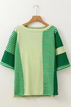 Green and Light Green Striped Waffle-Knit Women’s T-Shirt
