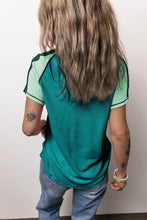 Green and Teal Two Tone Ribbed V Neck Knit Top for Women
