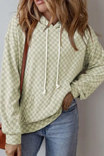 Sage green checkered cotton hoodie with drawstring and pockets