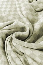 Sage green and white checkered cotton hoodie blanket with drawstring and pockets