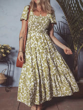 Green and White Floral Tiered Midi Dress Casual Dresses