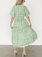 Green and White Patterned Ruched Maxi Dress