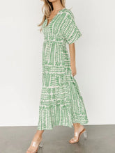 Green and White Patterned Ruched Maxi Dress