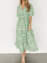 Green and White Patterned Ruched Maxi Dress Light Green