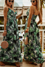 Green and White Tropical Print Smocked Maxi Dress