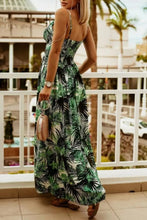 Green and White Tropical Print Smocked Maxi Dress