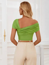 Green Asymmetrical Off-Shoulder Top for Women Woman T Shirts