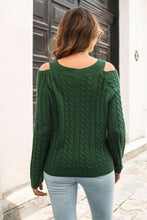 Green Cable Knit Cold Shoulder Sweater with Long Sleeves