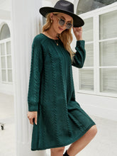 Green Cable Knit Long Sleeve Sweater Dress for Women