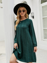 Green Cable Knit Long Sleeve Sweater Dress for Women
