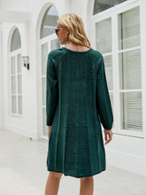 Green Cable Knit Long Sleeve Sweater Dress for Women