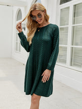 Green Cable Knit Long Sleeve Sweater Dress for Women