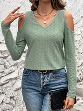 Green Cold Shoulder Long Sleeve Top for Women Sage