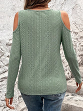 Green Cold Shoulder Long Sleeve Top for Women