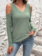 Green Cold Shoulder Long Sleeve Top for Women