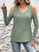 Green Cold Shoulder Long Sleeve Top for Women
