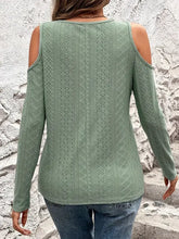 Green Cold Shoulder Long Sleeve Top for Women Woman T Shirts